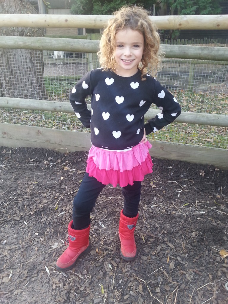 Boots on for visiting the children's farm at Chessington Zoo.